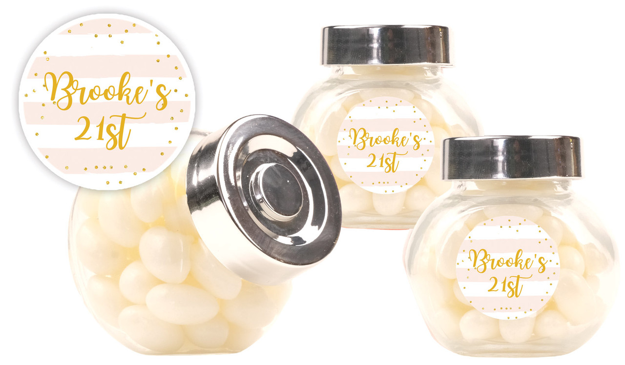 Striped Gold Confetti Personalised Mini Candy Jar