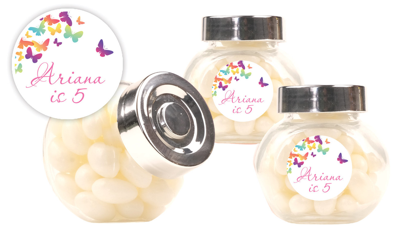 Butterflies Kids Party Personalised Mini Candy Jar