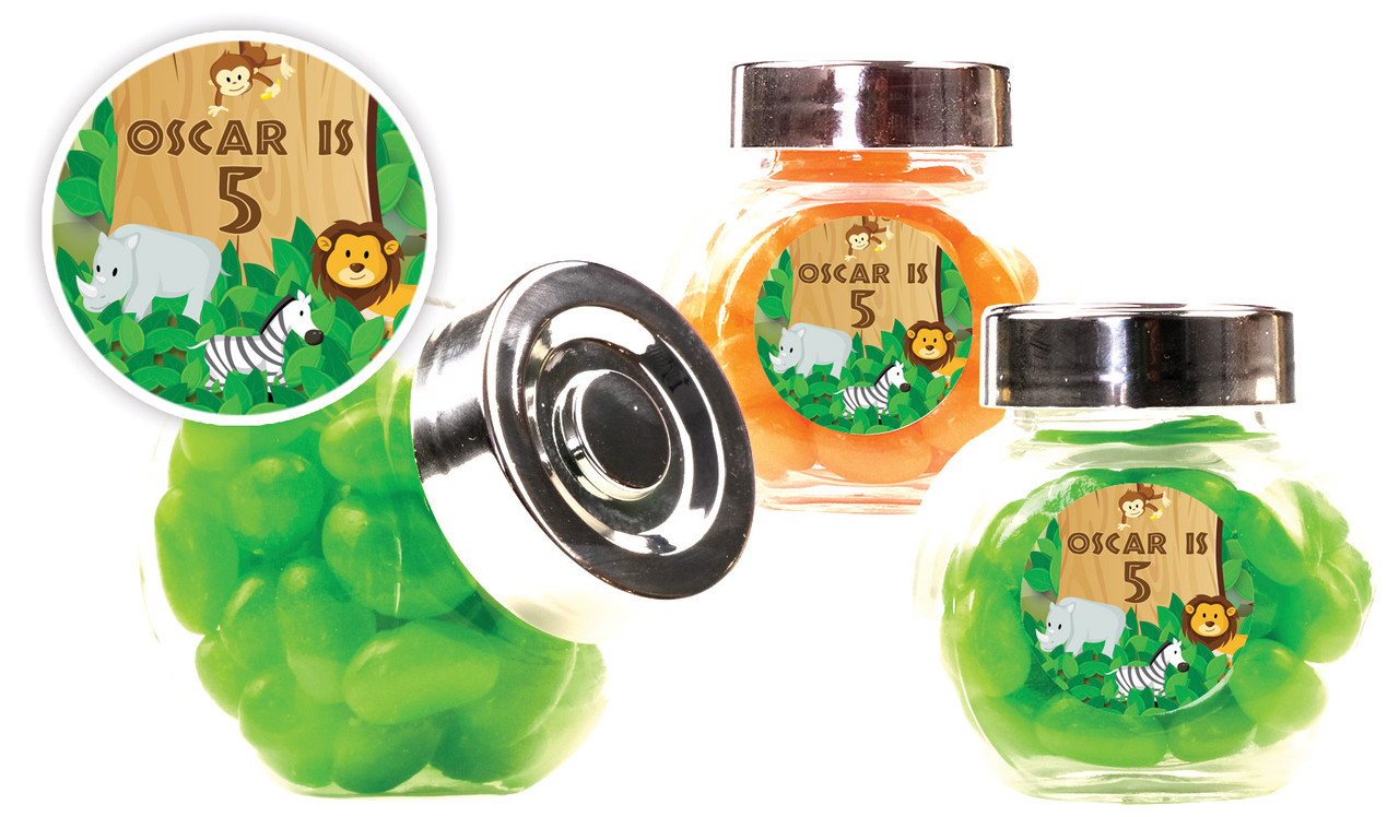 Jungle Animals Kids Party Personalised Mini Candy Jar