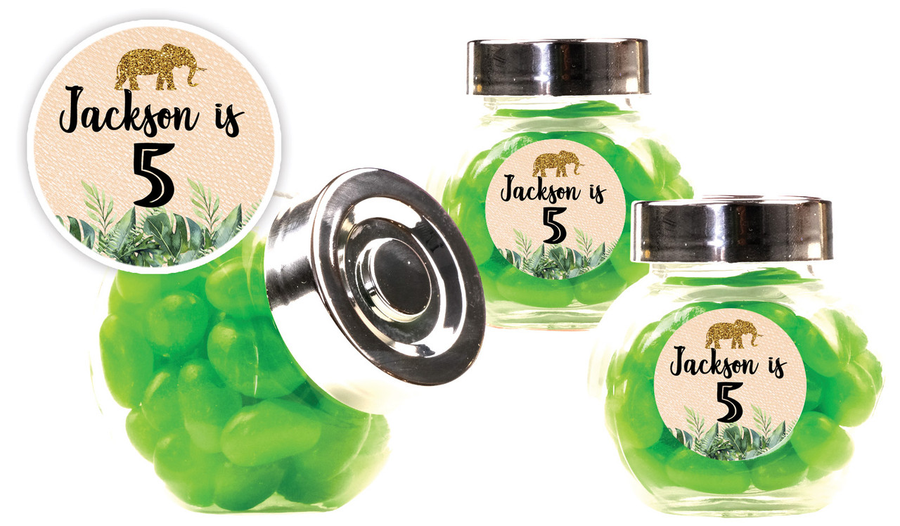 Jungle Gold Kids Party Personalised Mini Candy Jar