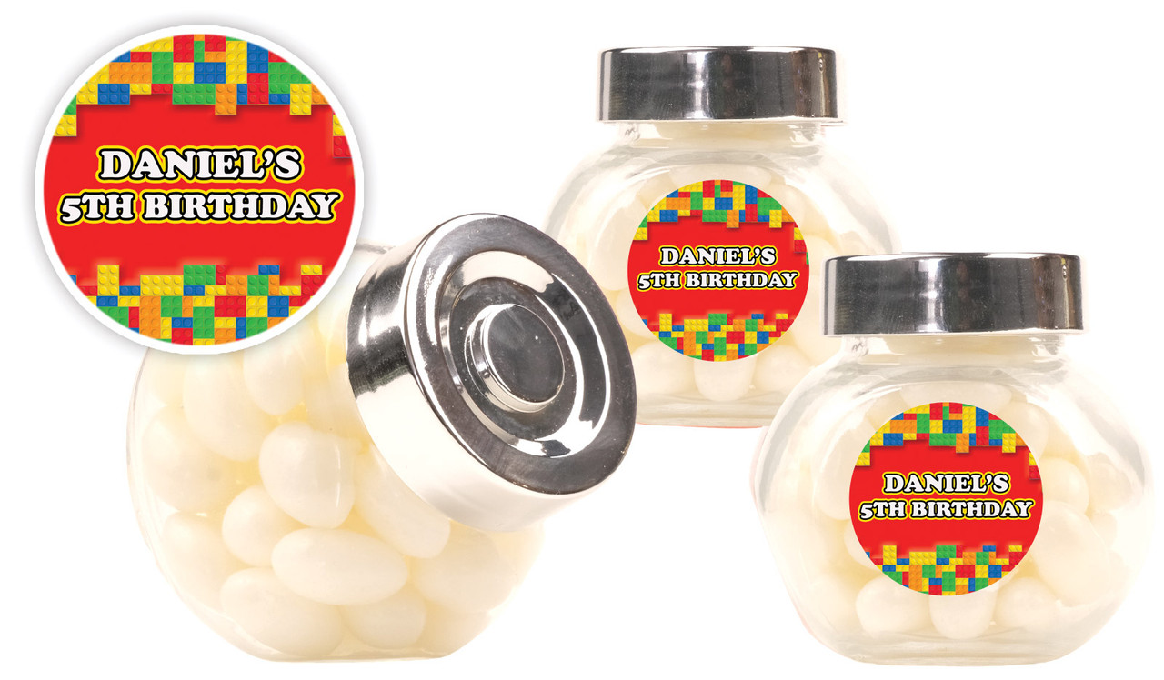 Building Blocks Kids Party Personalised Mini Candy Jar