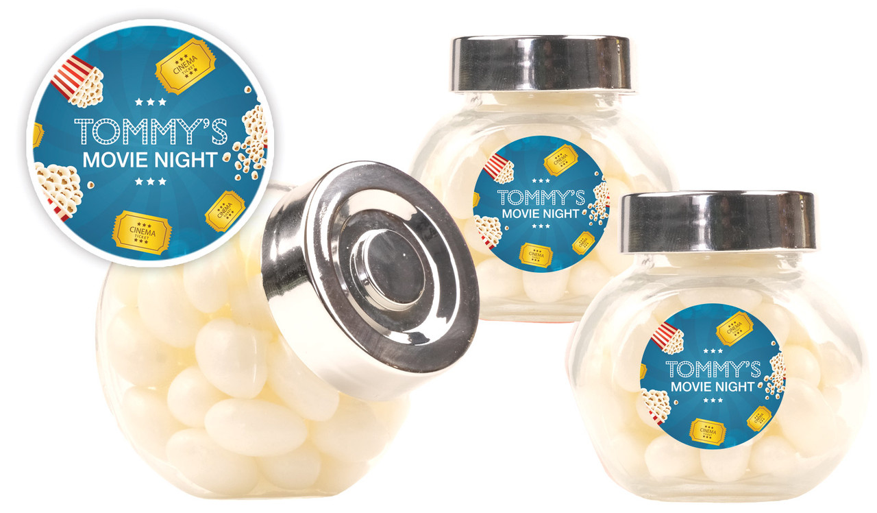 Movie Night Kids Party Personalised Mini Candy Jar