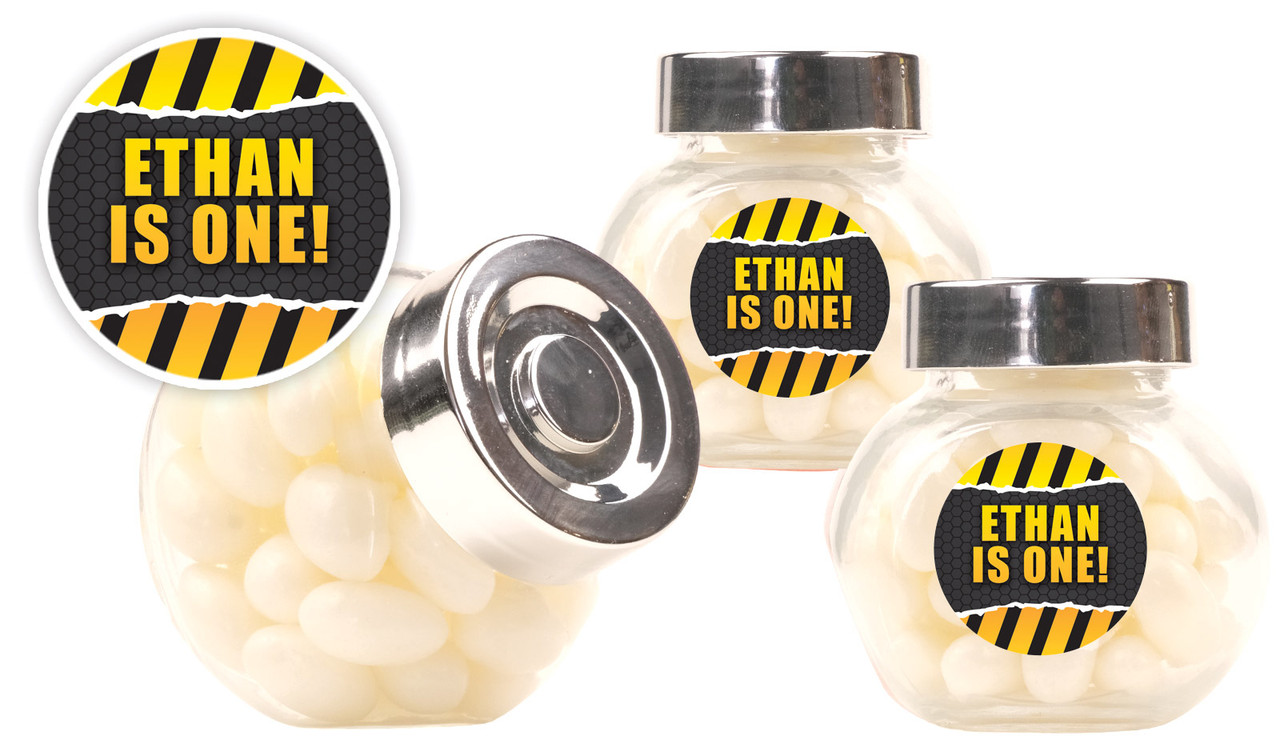 Construction Builders Kids Party Personalised Mini Candy Jar