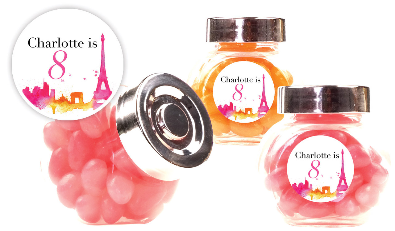 Paris Watercolour Kids Party Personalised Mini Candy Jar