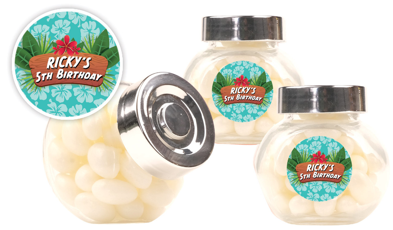 Hawaiian Luau Kids Party Personalised Mini Candy Jar