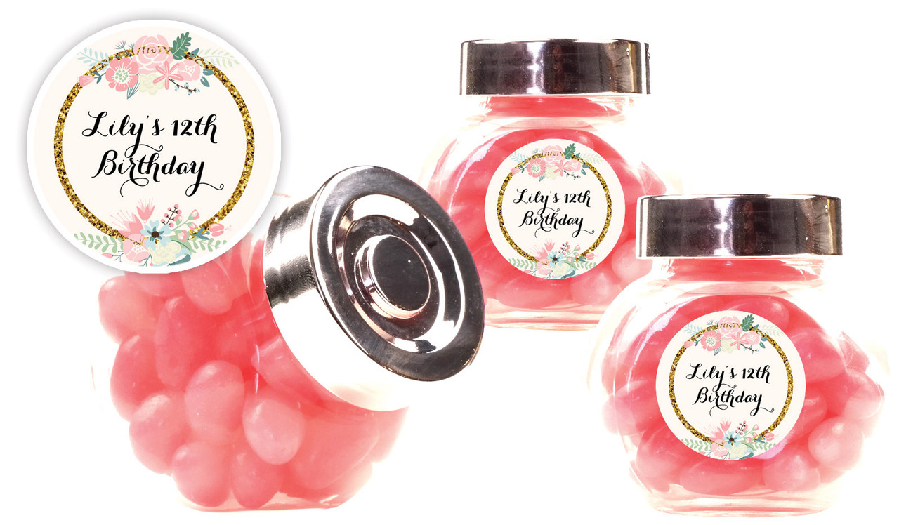 Spring Floral Kids Party Personalised Mini Candy Jar