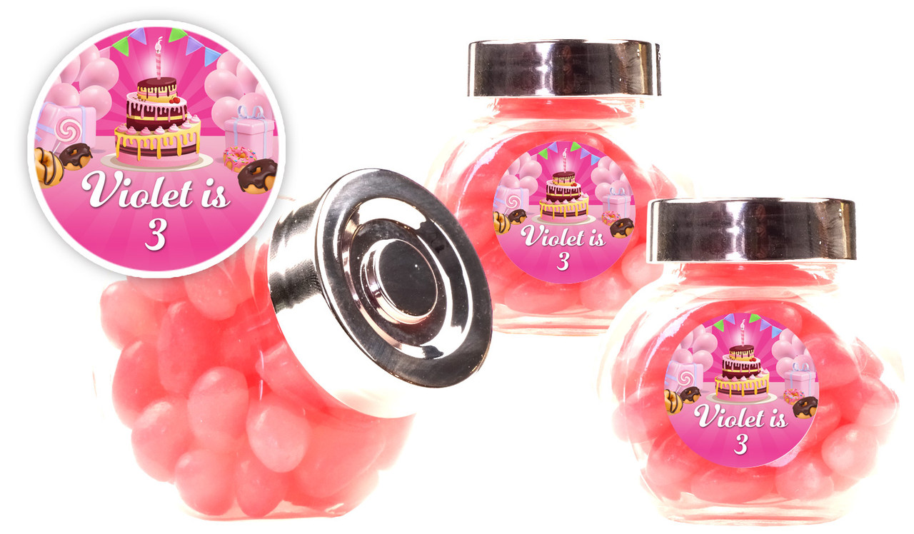 Birthday Cake Kids Party Personalised Mini Candy Jar