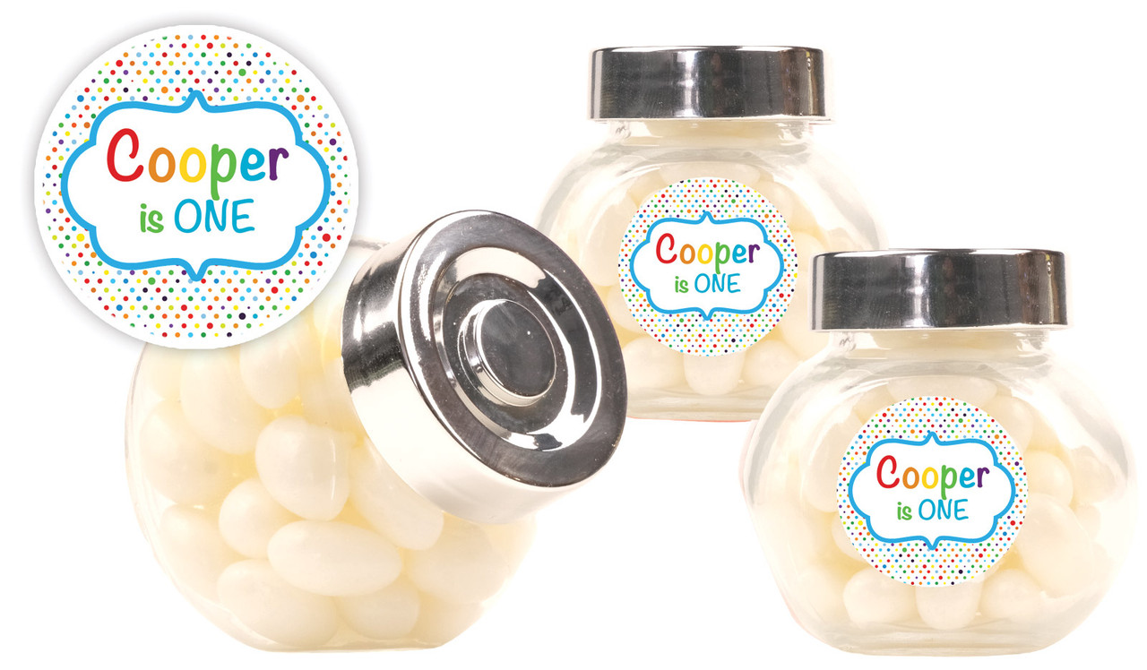 Happy Dots Kids Party Personalised Mini Candy Jar
