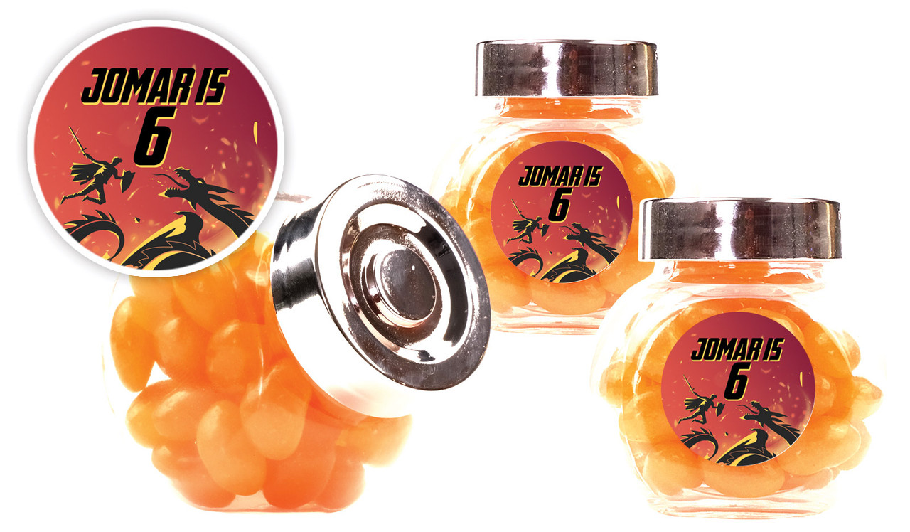 Dragon Kids Party Personalised Mini Candy Jar With Multicoloured Jelly Beans