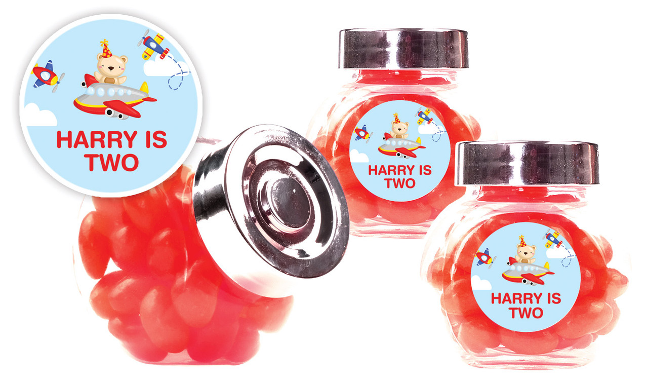 Bear Air Plane Kids Party Personalised Mini Candy Jar
