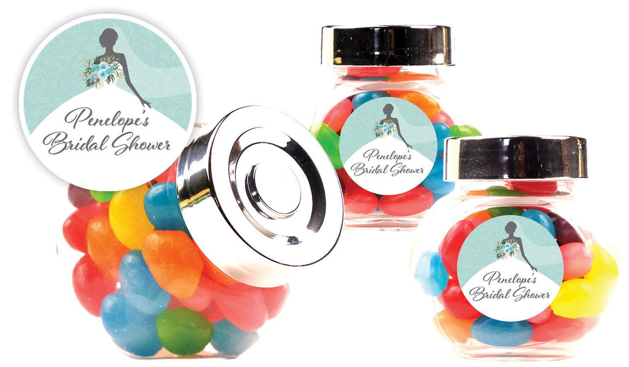 Bridal Dress Bridal Shower Personalised Mini Candy Jar With Multicoloured Jelly Beans