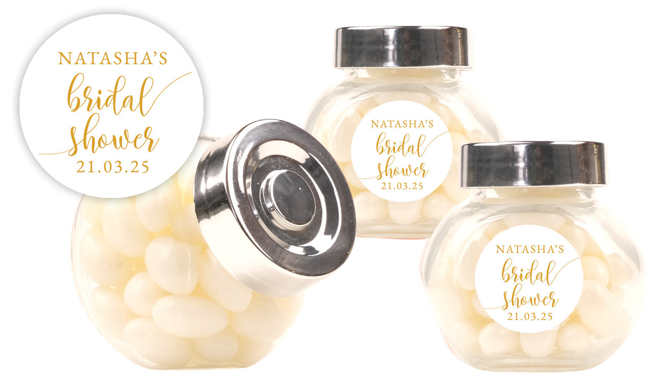 Flowing Text Bridal Shower Personalised Mini Candy Jar