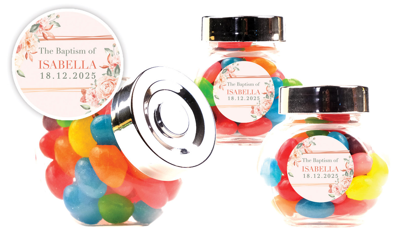 Classic Christening Personalised Mini Candy Jar With Multicoloured Jelly Beans