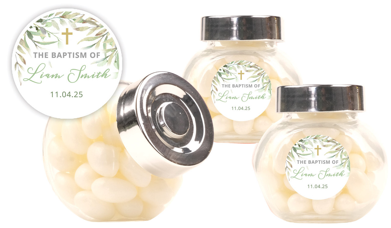 Golden Greenery Christening Personalised Mini Candy Jar