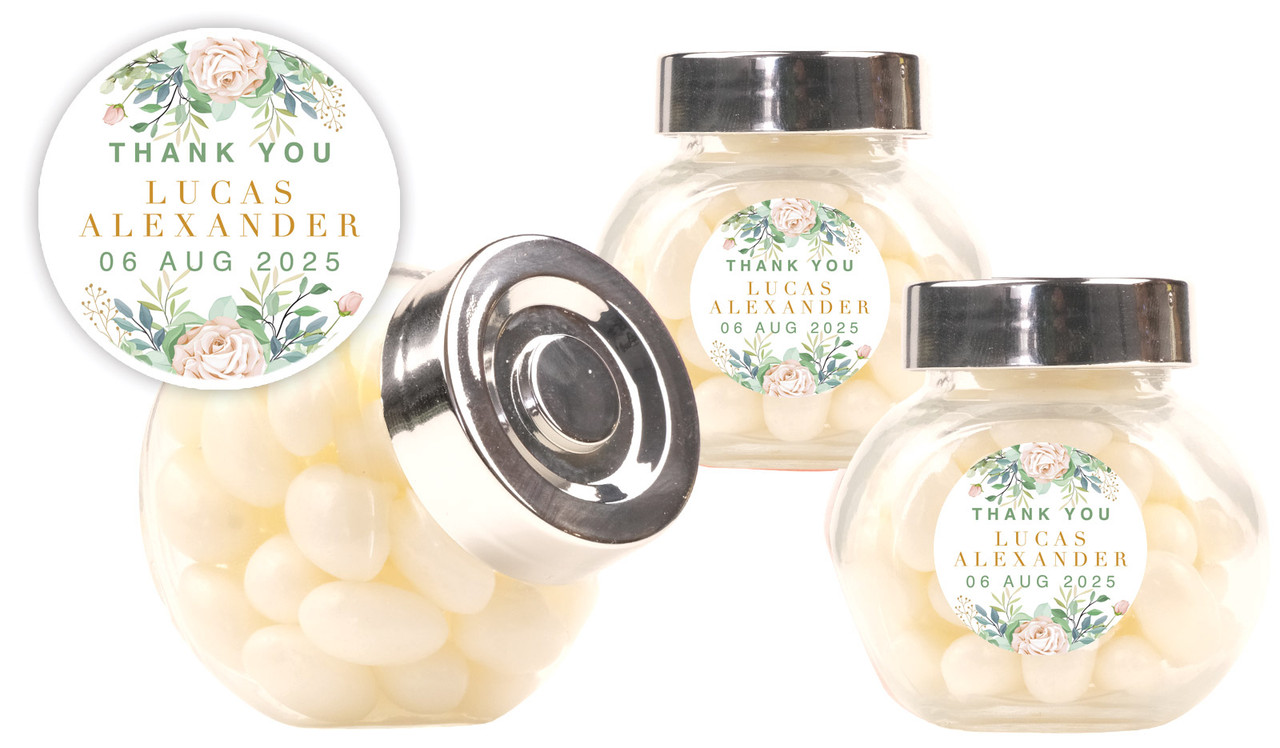Leaves Photo Christening Personalised Mini Candy Jar