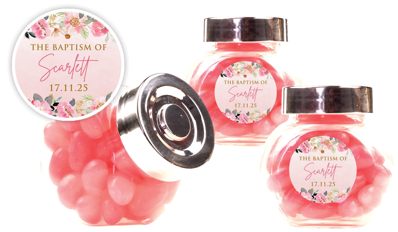 Photo On Floral Frame Christening Personalised Mini Candy Jar