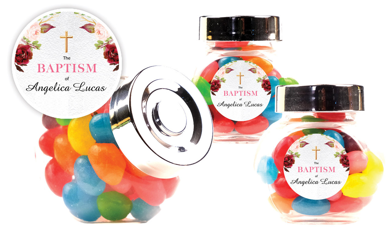 Pink Masala Christening Personalised Mini Candy Jar With Multicoloured Jelly Beans