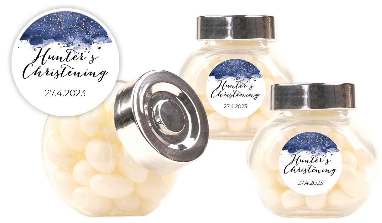 Watercolour Confetti Christening Personalised Mini Candy Jar