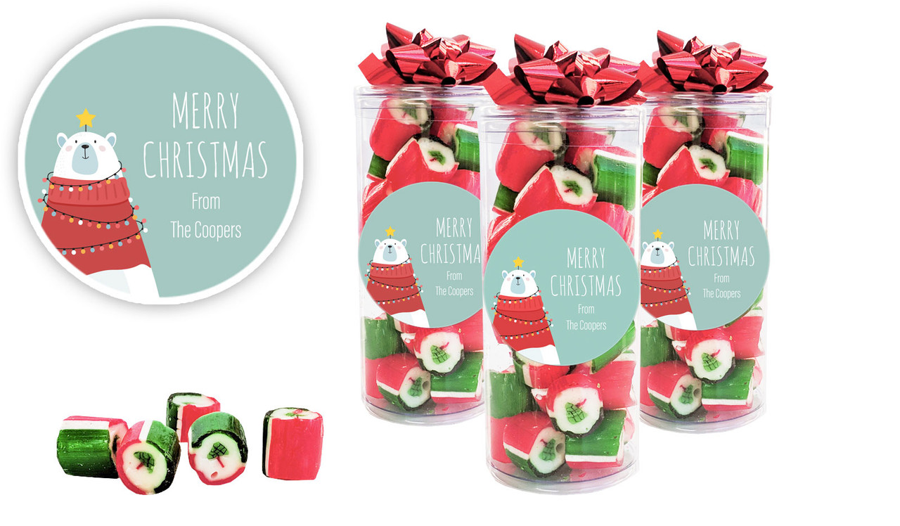 Polar Bear Christmas Personalised Custom Rock Candy Tube