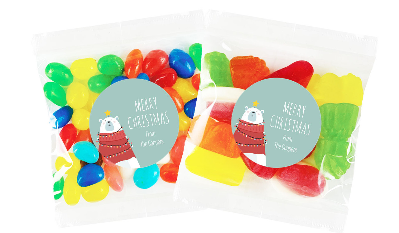 Polar Bear Christmas Personalised Lolly Bag Favour