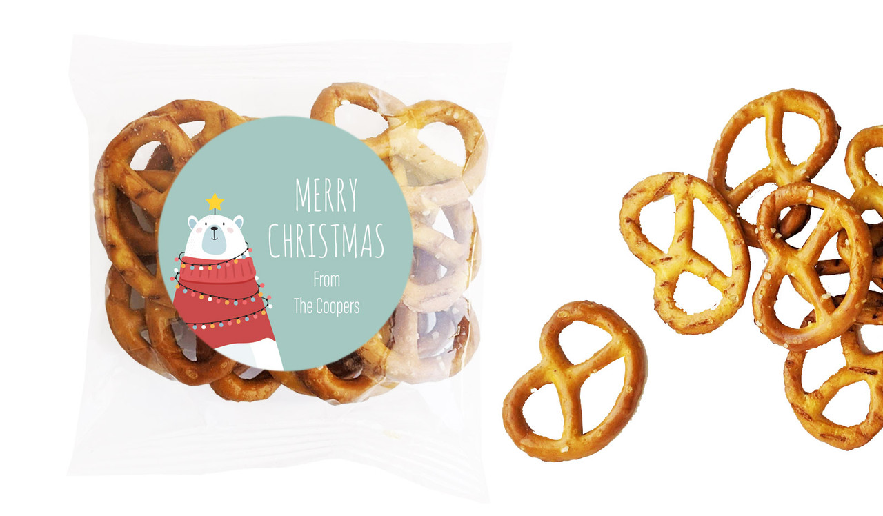 Polar Bear Christmas Personalised Bag Of Pretzels