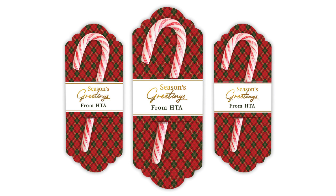 Tartan Christmas Personalised Candy Cane Card