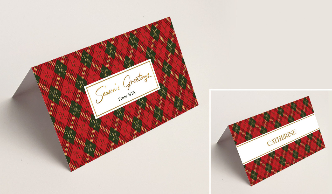 Tartan Christmas Place Cards With Guest Names