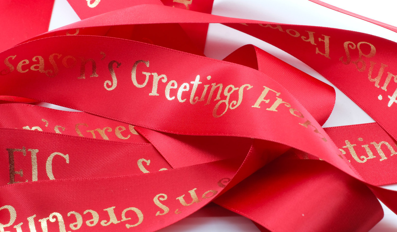 Red With Gold Text Personalised Ribbon (1 Metre x 38mm)