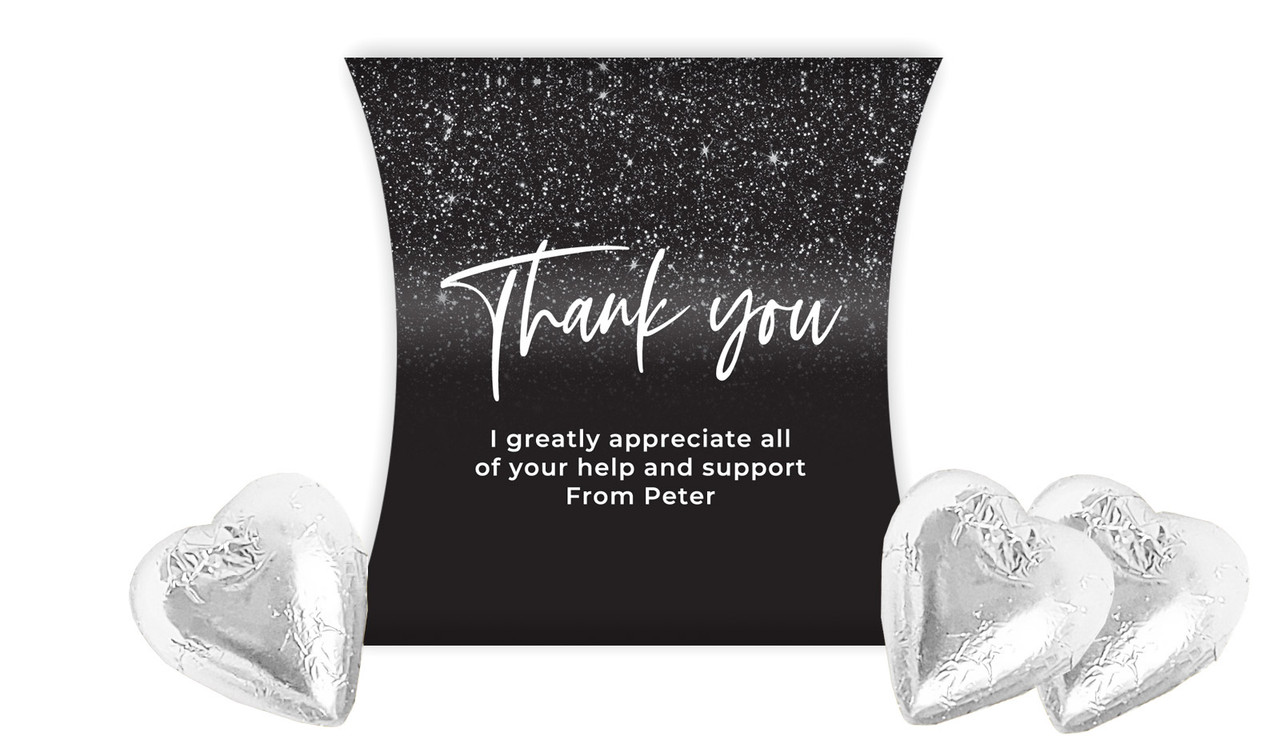 Black Glitter Thank You Personalised Pillow Boxes