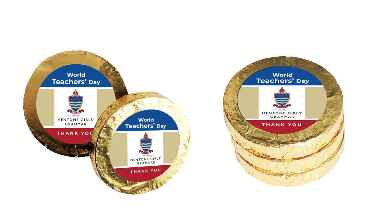 School Colours Teachers Day Chocolate Coins (Gold Or Silver)