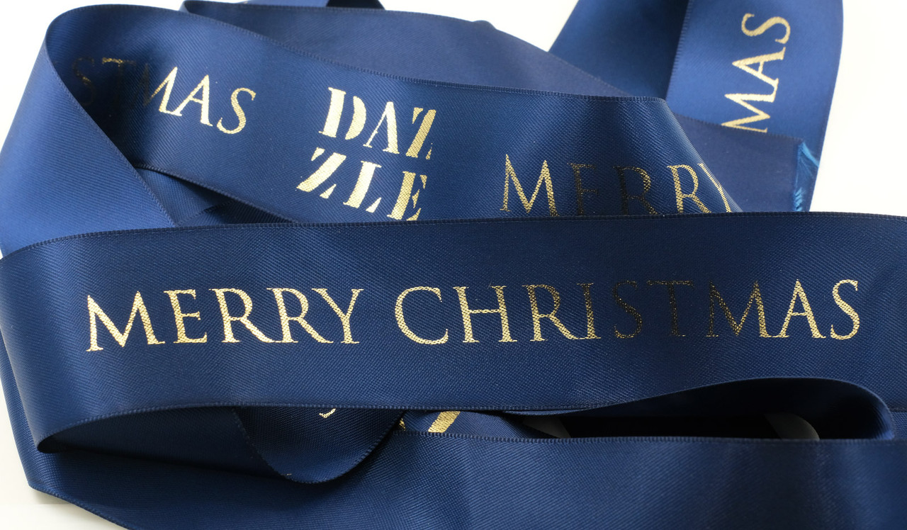 Trajan In Blue Christmas Personalised Ribbon (1 Metre x 38mm)