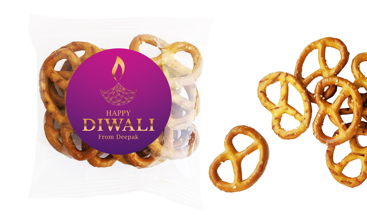 Purple Diwali Personalised Bag Of Pretzels