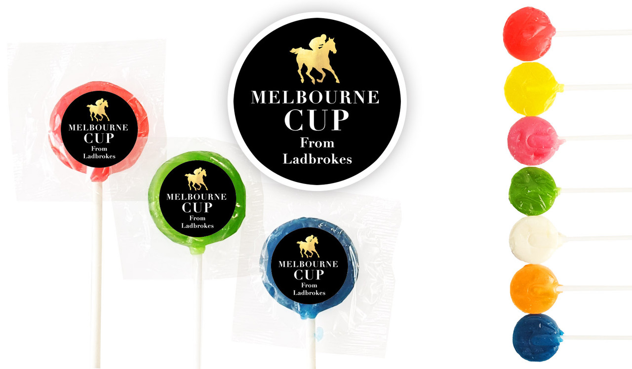Gold Trip Melbourne Cup Horse Racing Custom 3cm Mini Lollipops