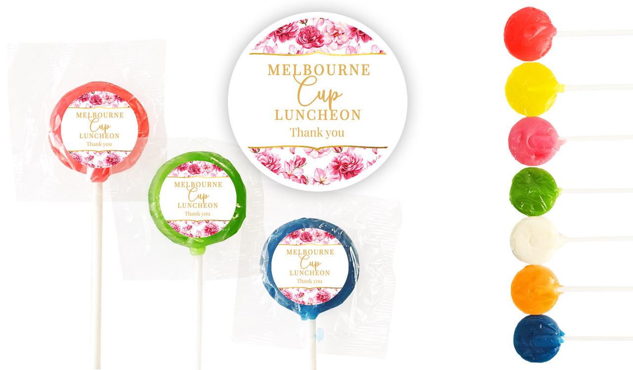 Pink Flowers Melbourne Cup Horse Racing Custom 3cm Mini Lollipops