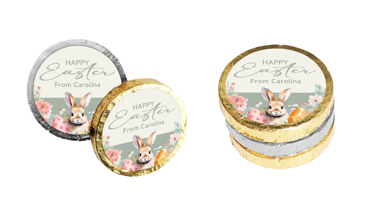Forest Rabbit Custom Easter Chocolate Coins (Gold Or Silver)