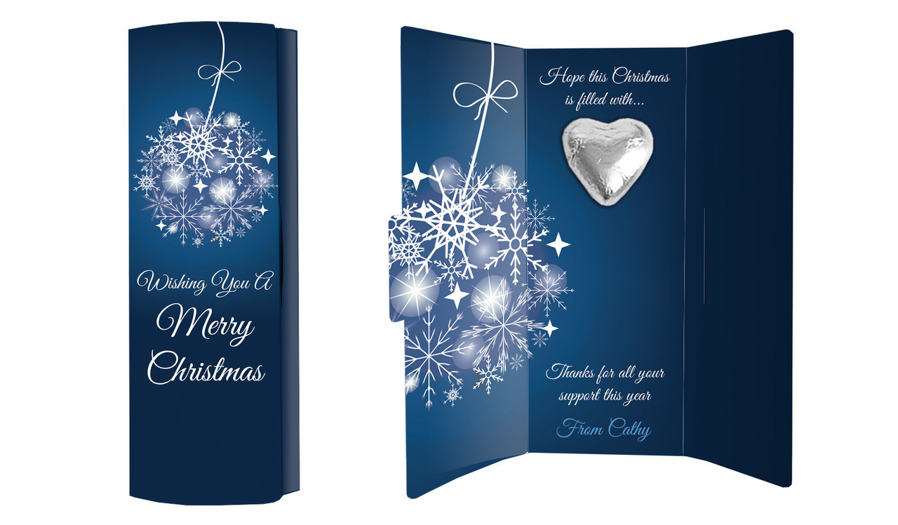 Blue Ornament Personalised Chocolate Christmas Card