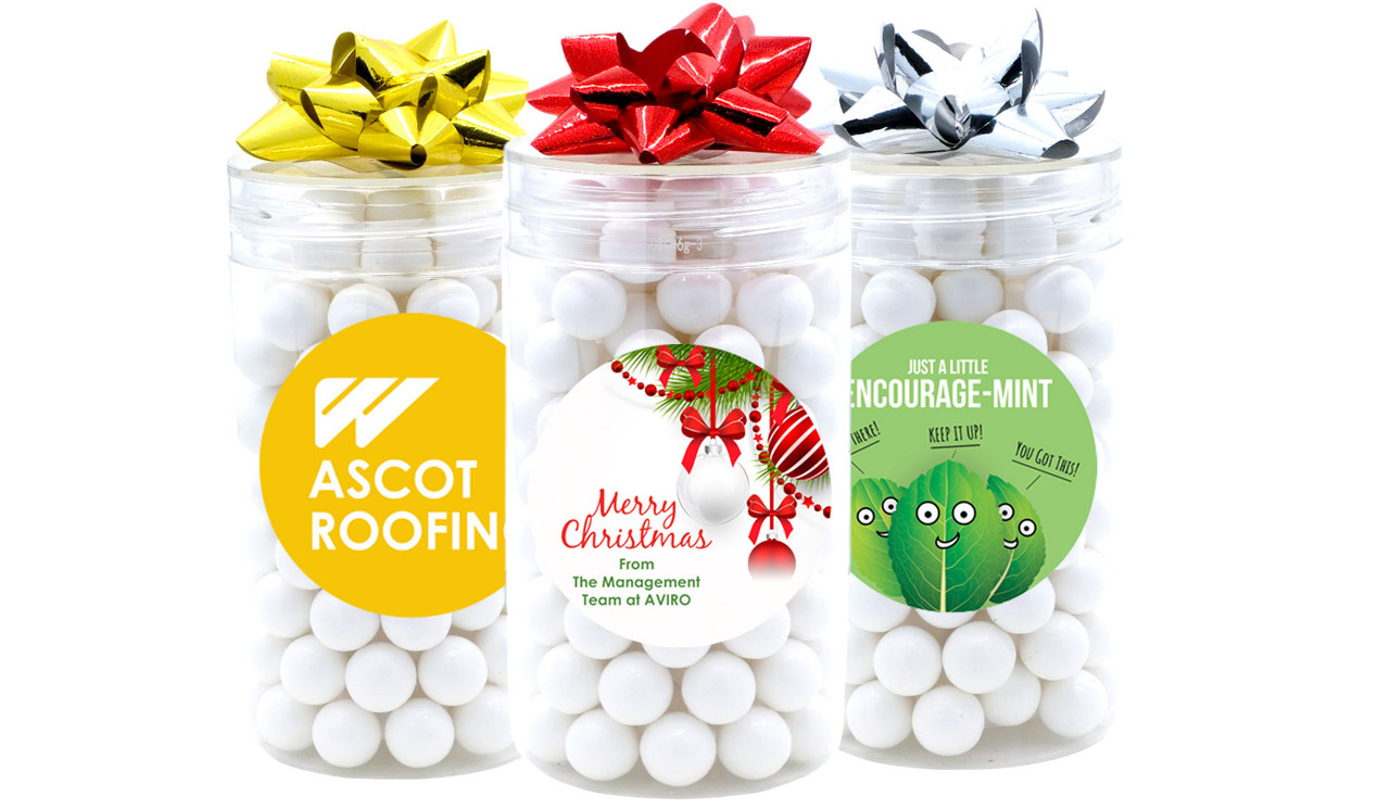 Branded Long Lolly Jar Filled With Mints 140g