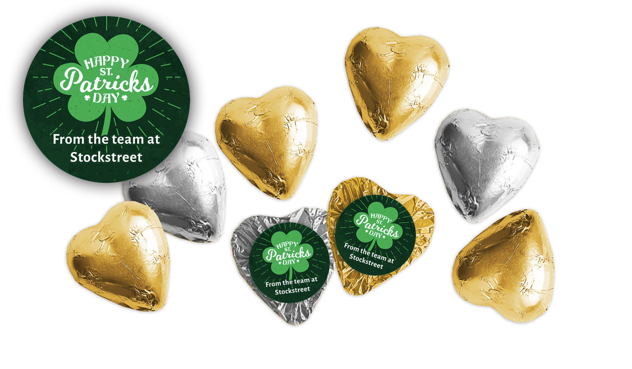 Shamrock Personalised St Patrick's Day Chocolate Hearts