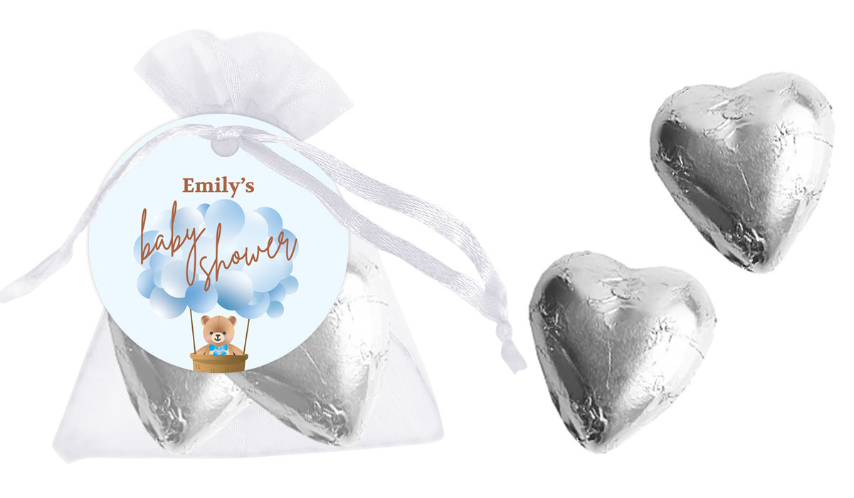 Teddy Blue Baby Shower Personalised Organza Bag