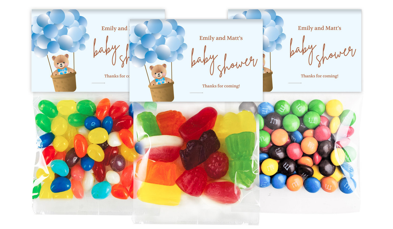 Teddy Blue Baby Shower Personalised Lolly Bag With Topper