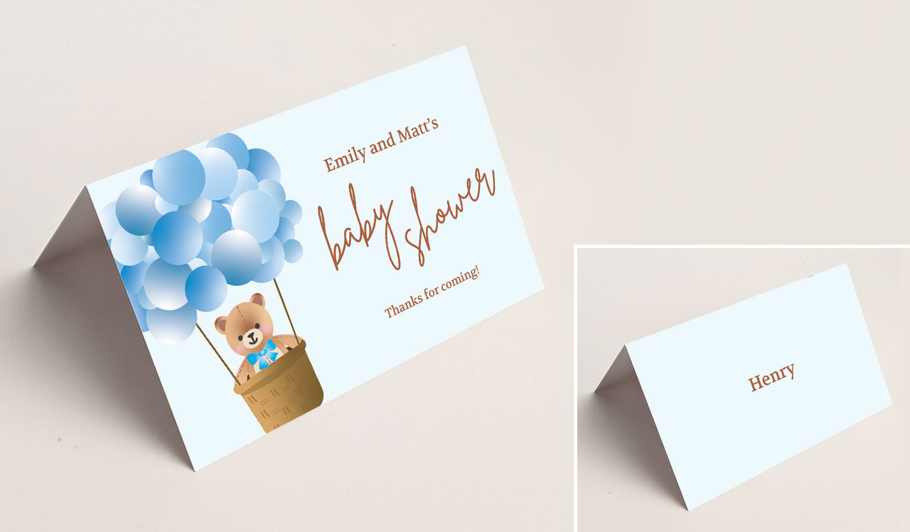 Teddy Blue Baby Shower Place Cards With Guest Names