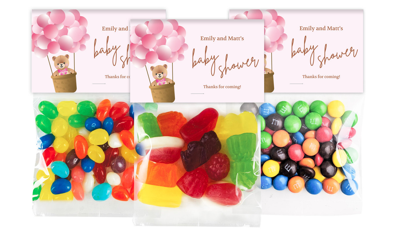 Teddy Bear Pink Baby Shower Personalised Lolly Bag With Topper
