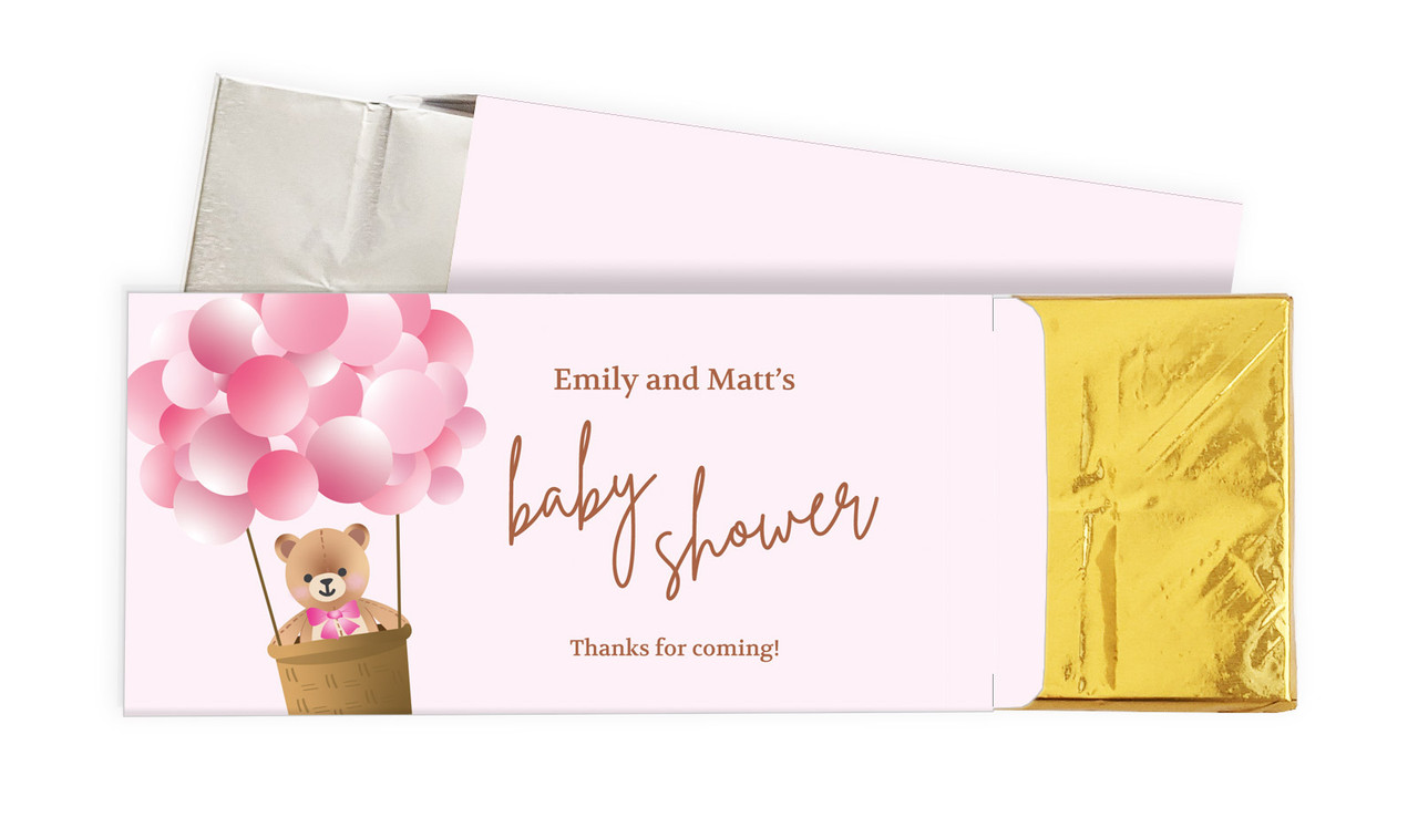 Teddy Bear Pink Baby Shower Personalised Chocolate Bar In A Box