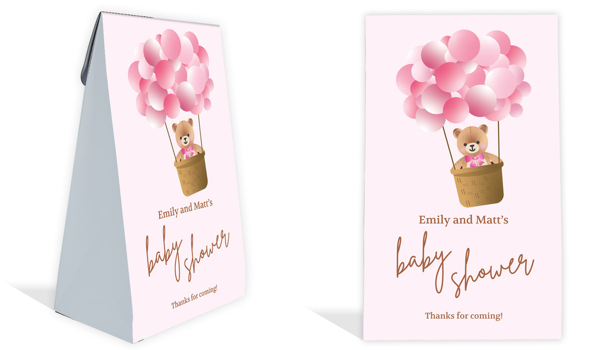 Teddy Bear Pink Baby Shower Personalised Gusset Favour Bag