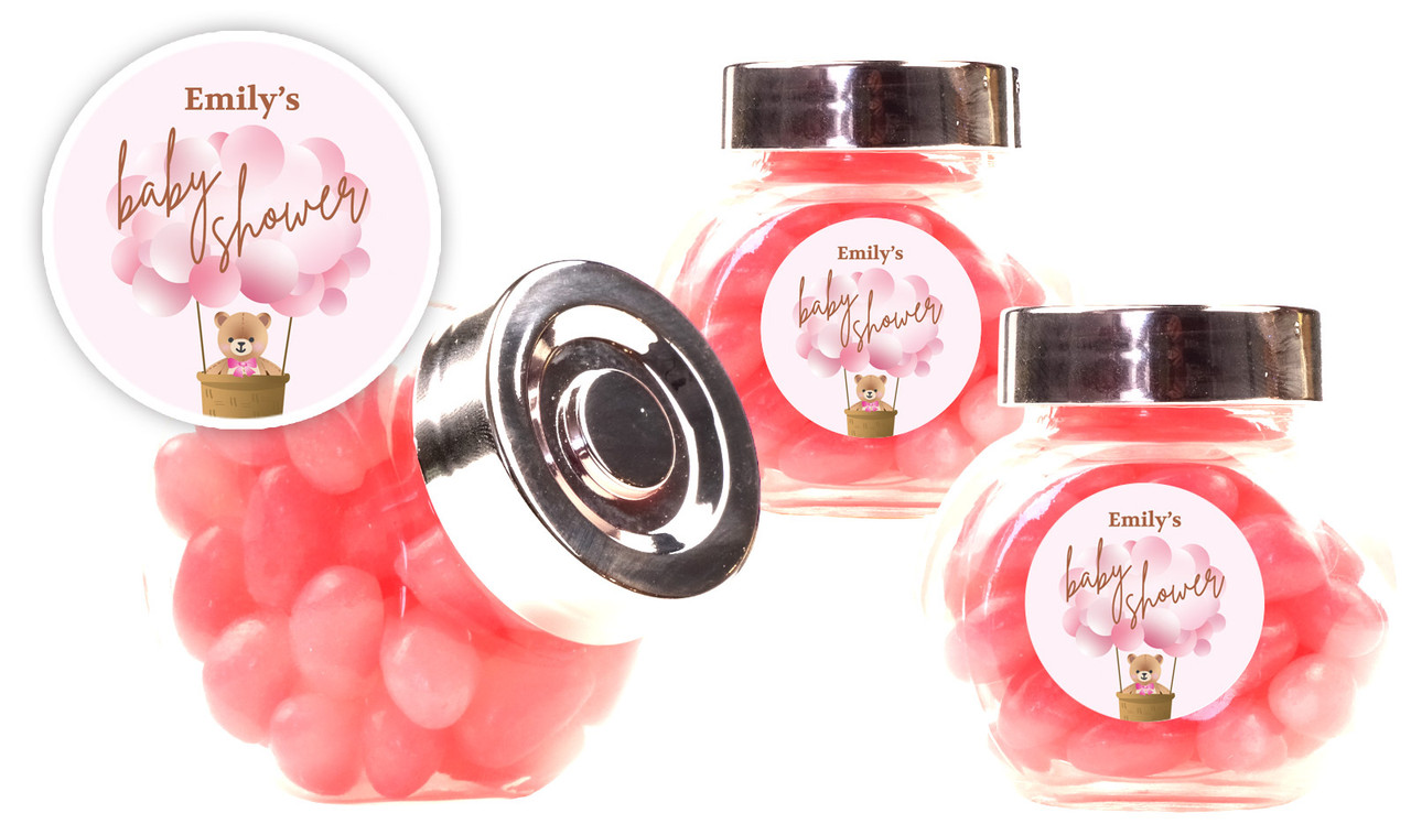 Teddy Bear Pink Baby Shower Personalised Mini Candy Jar