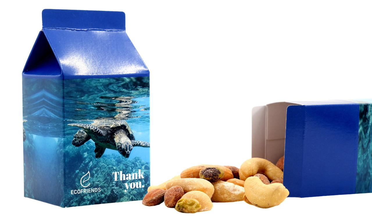 Branded 10cm Milk Carton With Bag Of Mixed Nuts