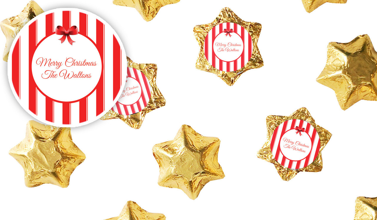 Stripes In Red Personalised Christmas Chocolate Stars