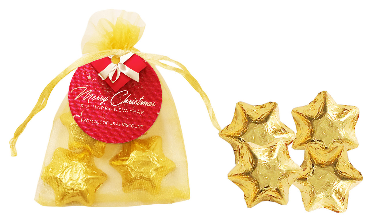 Large Organza Bag With Custom Tag And 4 x Star Chocolates