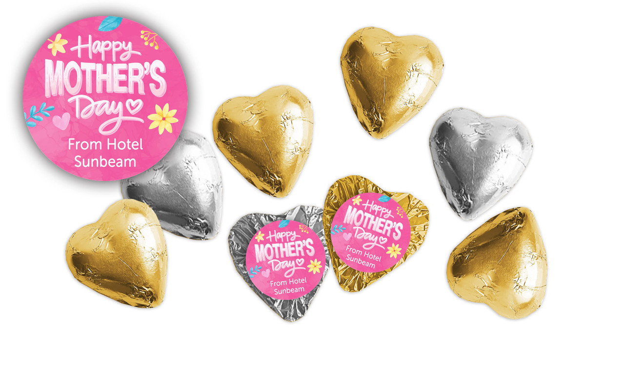 Lively Pink Mothers Day Personalised Foil Chocolate Hearts