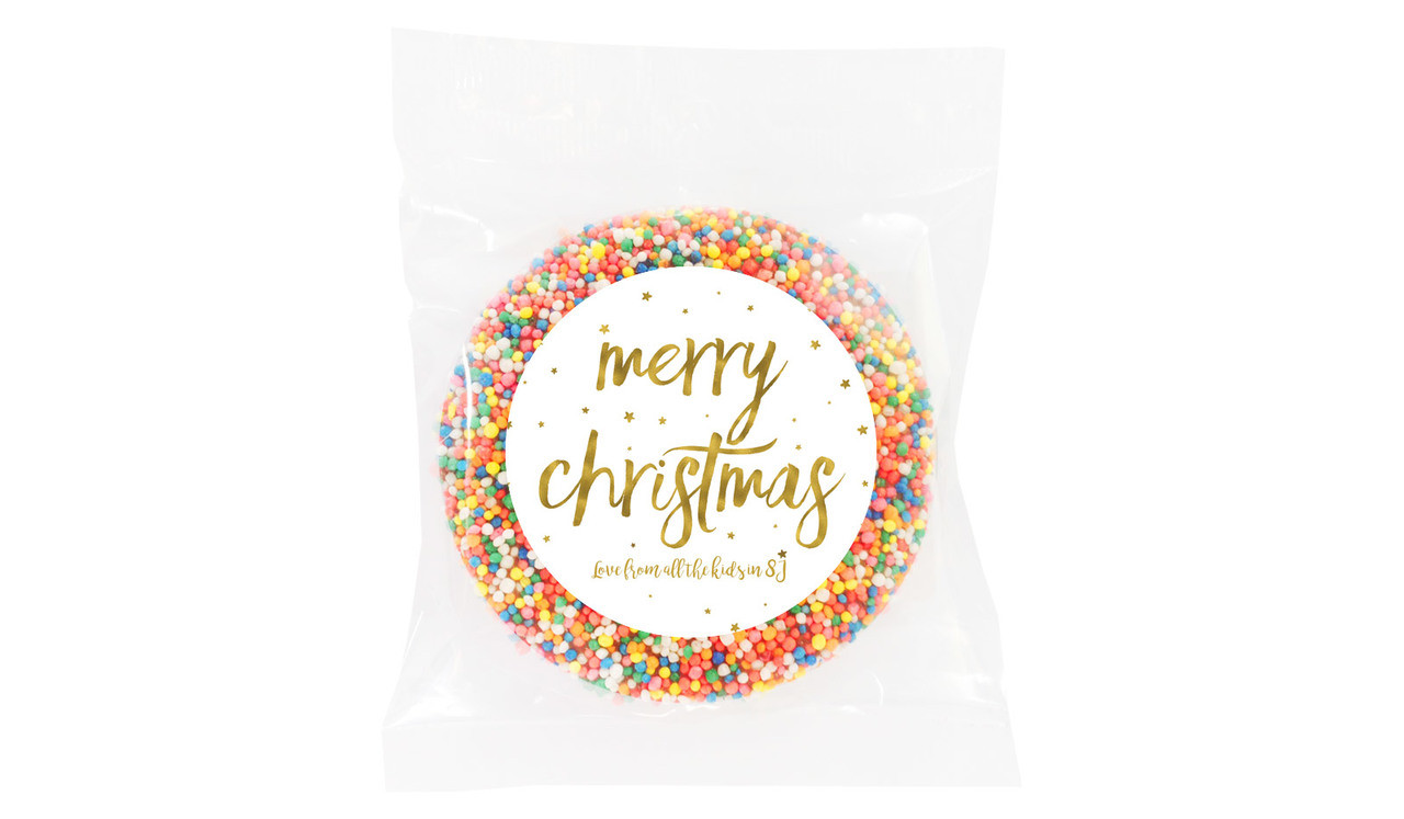 Gold Confetti Stars Christmas Personalised Chocolate Freckle